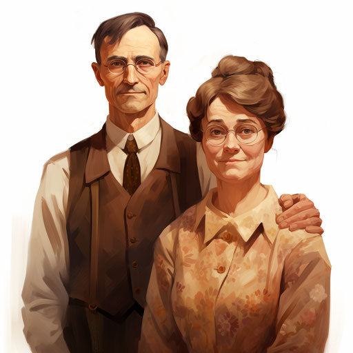 Parents illustration in the style of an oil painting, on white background