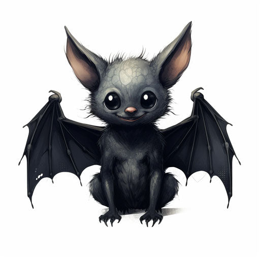 Bat drawing in the style of Chiaroscuro Art, on a white background