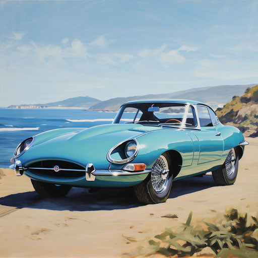 Seafoam blue jaguar e type car