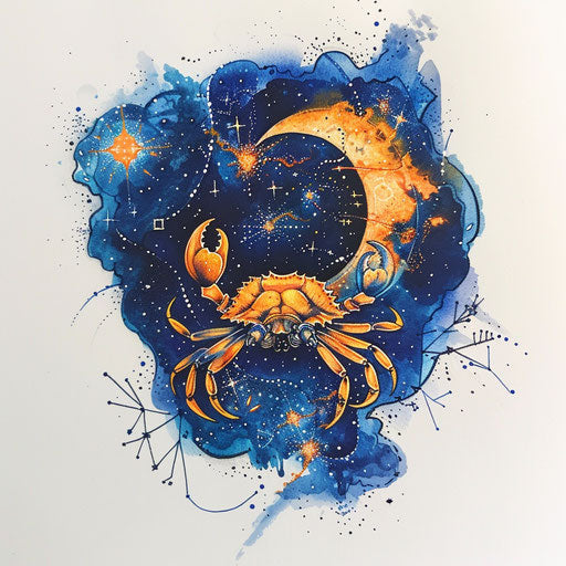 Cosmic Cancer constellation tattoo sketch with deep hues