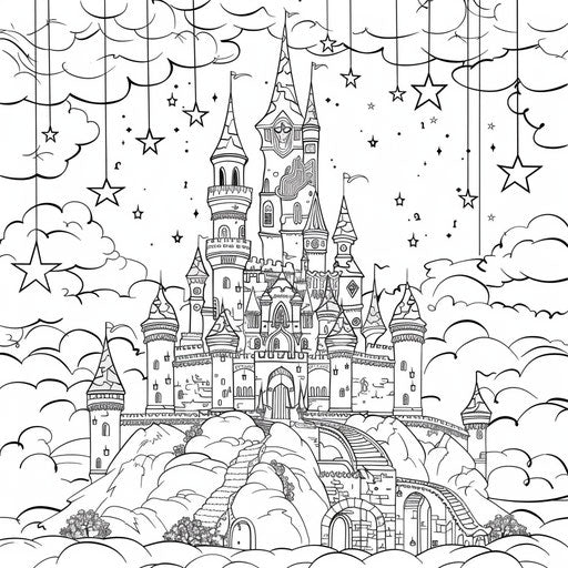 Fantasy castle under a sky filled with magical stars