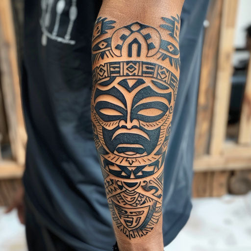 Tribal arm tattoo in the style of Adrian Smith