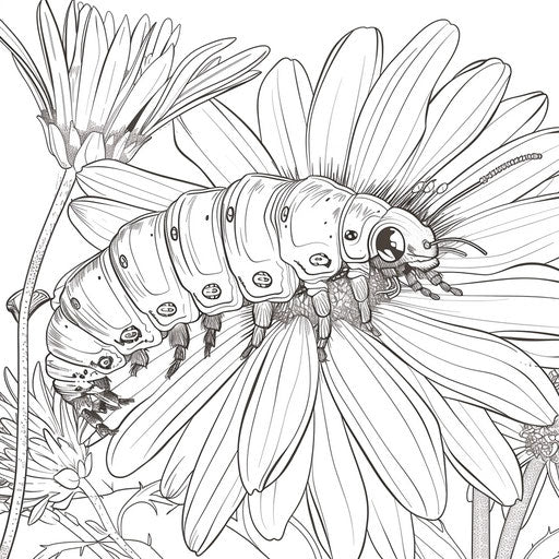 Caterpillar basking in morning sun on a flower petal