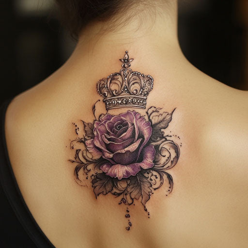 Rose tattoos for women with a regal crown