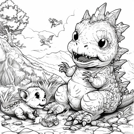 Young Godzilla playing with other baby monsters