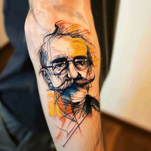 Impressionistic tattoo sketch of a mustache with loose, expressive paintwork