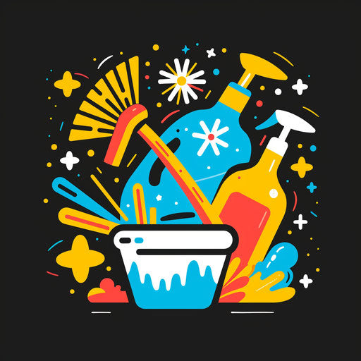 Playful cleaning logo with bright colors and fun shapes