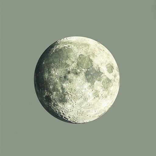 Realistic moon clipart with flat, muted olive background