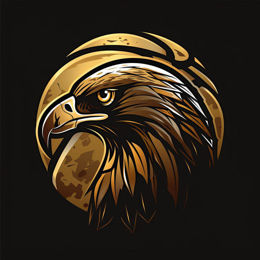 Basketball logo with stylized eagle on metallic gold background
