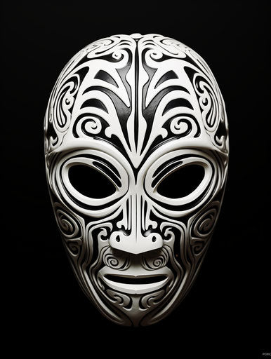 Black and white tribal art with skull motifs