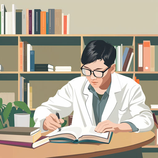 Study clipart in photo realistic style with flat random background, minimalist design and subtle shading