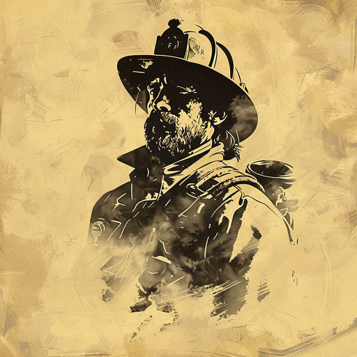 Vintage flat tattoo sketch of a firefighter in historical gear