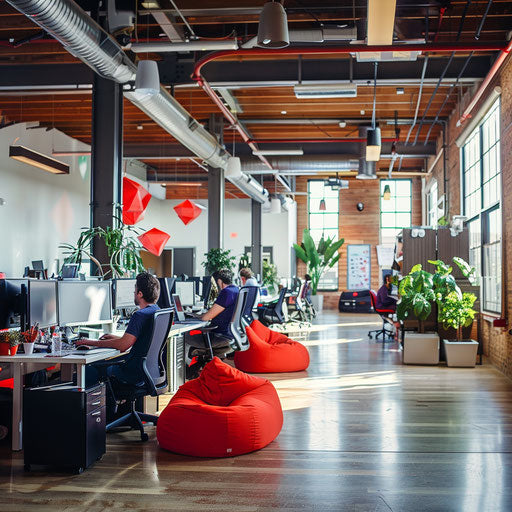 Dynamic tech company office with developers and modern decor