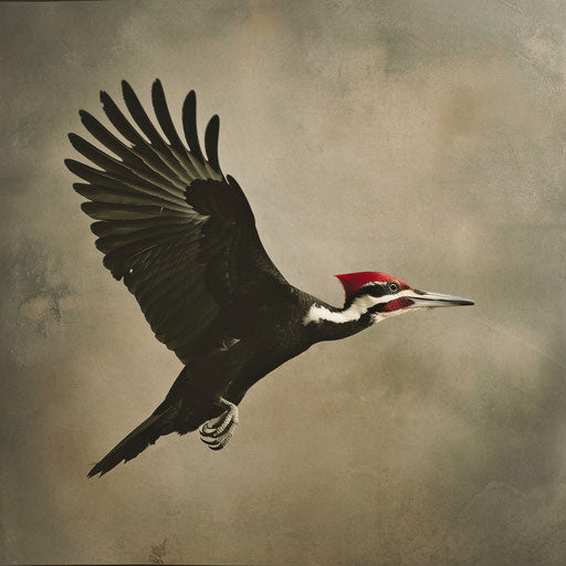 Ivory billed woodpecker gracefully gliding through the air