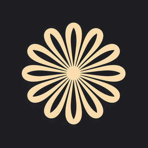 Black flower in circle, bold stencil style, minimal symmetry