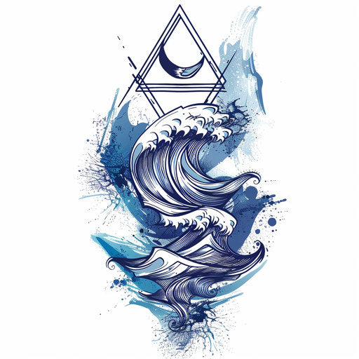 Abstract waves in geometric pattern, blue