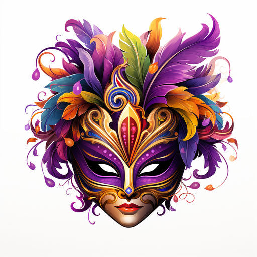 Mardi gras clipart in the style of Chiaroscuro Art, on a white background