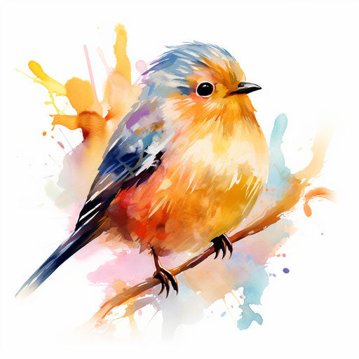 Cute bird clipart in the style of Impressionistic Art, on a white background