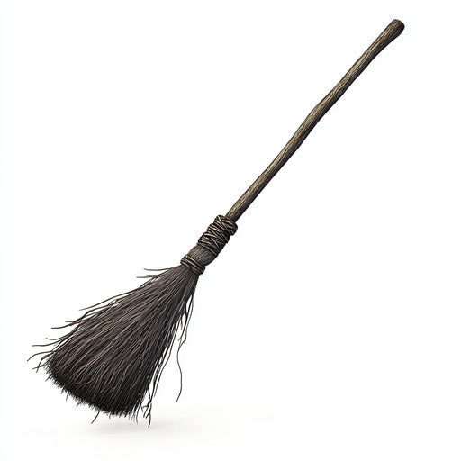 3D Witch Broom on flat white background, isolated clipart