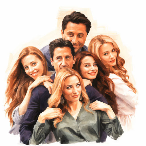 Friends in Oil Painting Style on White Background