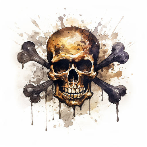 Skull and crossbones clipart in the style of oil painting