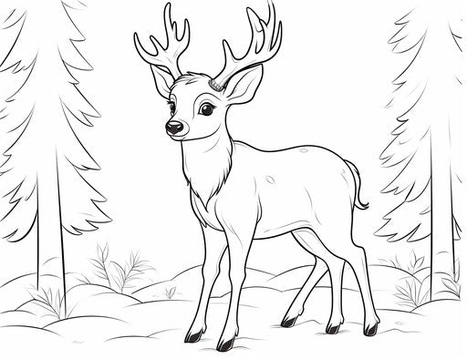 Reindeer coloring pages for kids, captivating kawaii art style