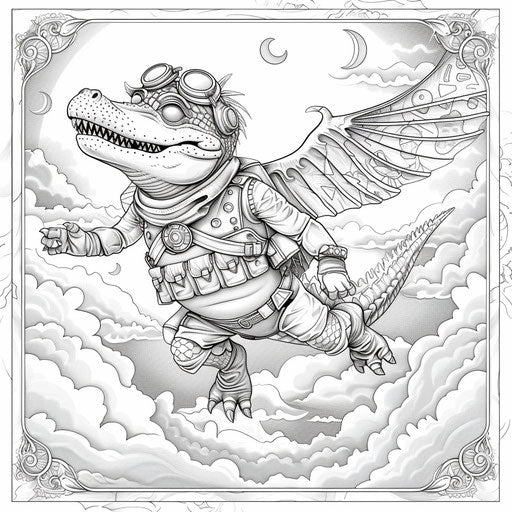 Whimsical alligator flying like a superhero
