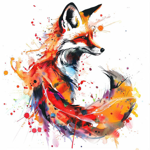 Vibrant watercolor fox tattoo on white background