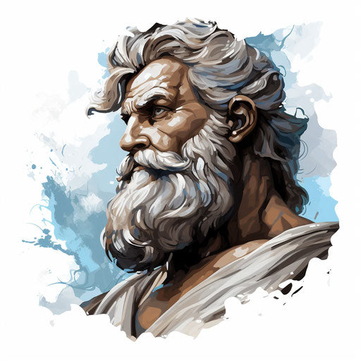 Zeus clipart in the style of Oil painting, on a white background