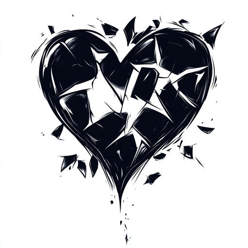 Shattered heartless tattoo in clipart style floating away