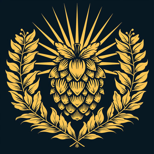 Artisanal brewery emblem with stylized barley and hop