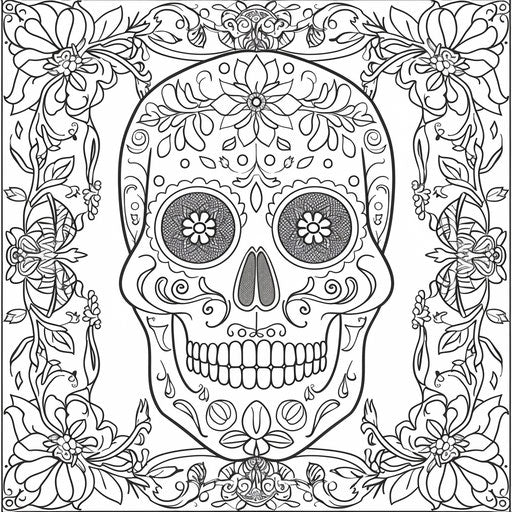Detailed Dia de los Muertos skull with floral designs