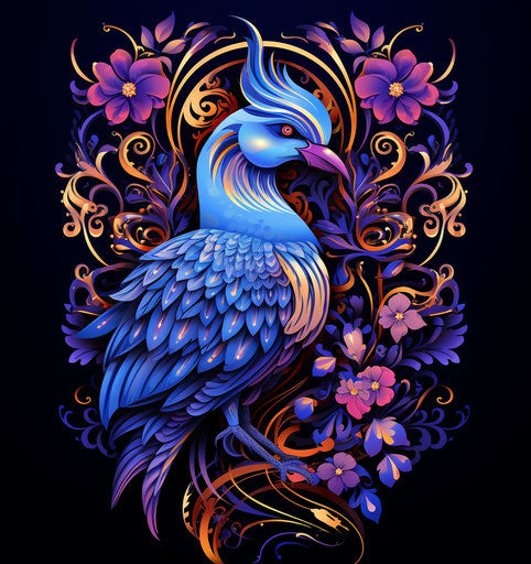 Blue and ornamental embroidered bird in traditional style