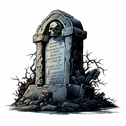 Tombstone illustration in the style of Chiaroscuro Art, on white background