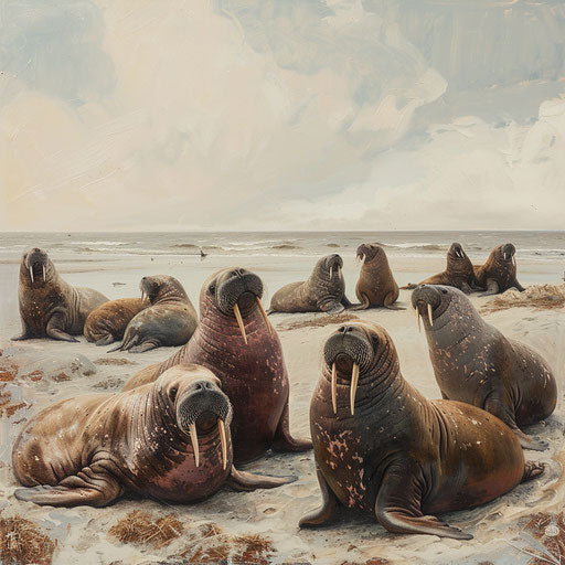 A gentle gathering of seals on a sandy beach