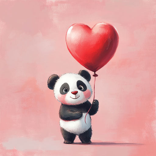 Valentine panda bear holding heart-shaped balloon