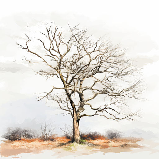 Bare tree in Impressionistic style on white background