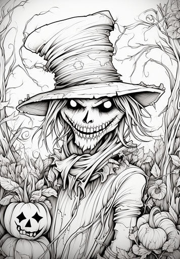 Scarecrow in hat coloring pages free
