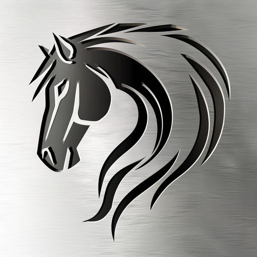 Modern horse logo with sleek typography on silver background