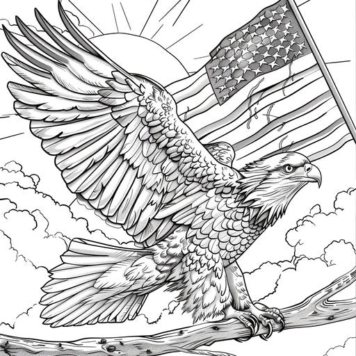 Patriotic eagle holding an American flag in its talons