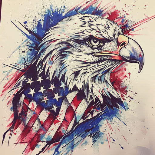 Patriotic eagle tattoo sketch with American flag