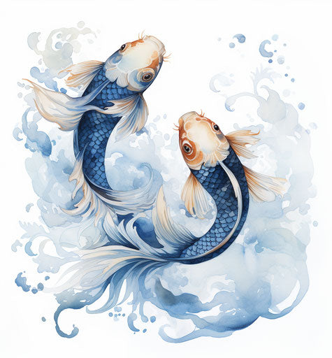 Pair of fish swimming in water, classic tattoo style