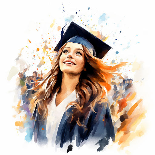 Graduation clipart in the style of Impressionistic Art, on a white background
