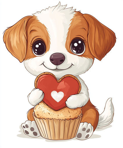 Adorable puppy with heart-shaped cookie