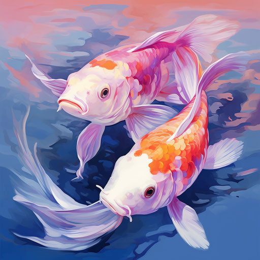 Blue koi fish on violet and red background