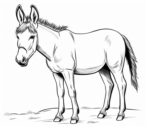 Online donkey coloring pages, in the style of animal depictions