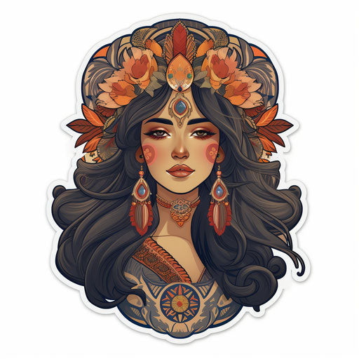 Xanadu girl sticker, neotraditional style