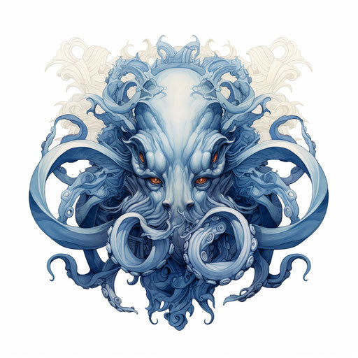 Blue octopus hand drawn on white background