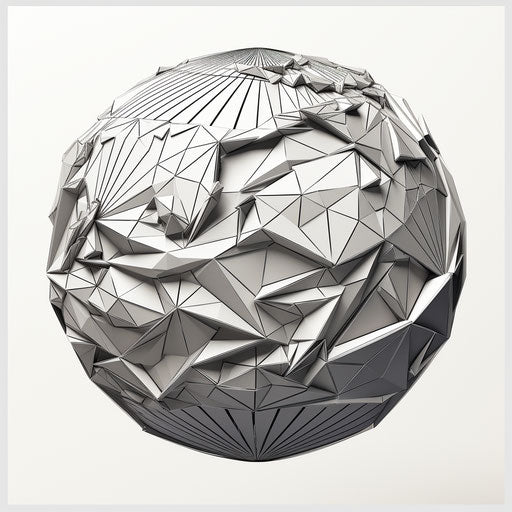 Triangular world globe with black lines on white background