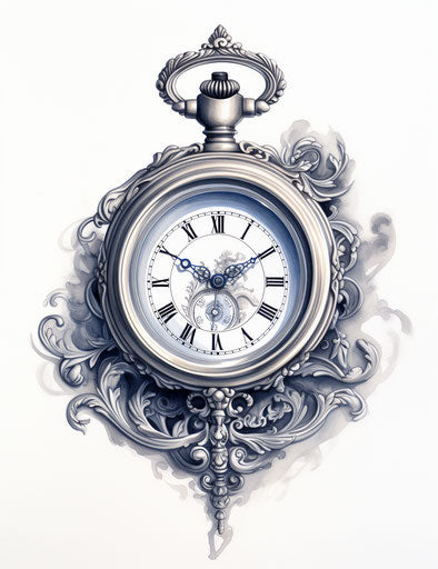 Black and white rococo pocket watch